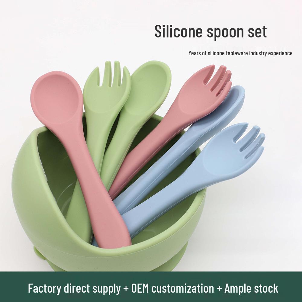 Multi-Color Silicone Baby Fork & Spoon Set - Teething-Friendly Training Cutlery