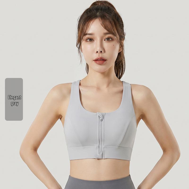 Sutiã Esportivo com Zíper à Prova de Choque com Bojo Fixo de Suporte e Design Elegante nas Costas para Mulheres