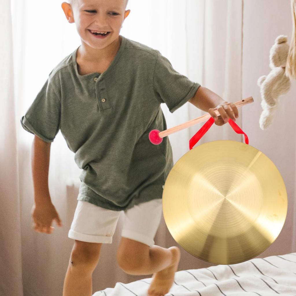 EXCEART Gong, 32cm Gold, Percussion Drum, Signal Drum, Copper Steel with Play Hammer, Mallet and Hanging Cord Set, Perfect for Openings,