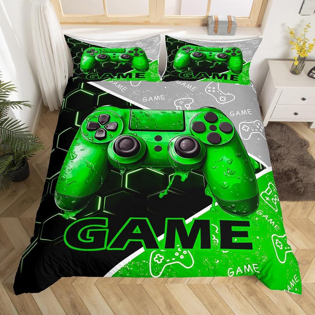 Boys Gaming Full King Duvet Cover Set,Cool Video Game Console Print Comforter Cover With Pillowcase,3D Gamepad Gamer Bedding Set