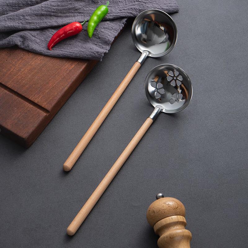 Set mestolo e schiumarola per hot pot Zhi Shi con manico in legno e acciaio inossidabile 304