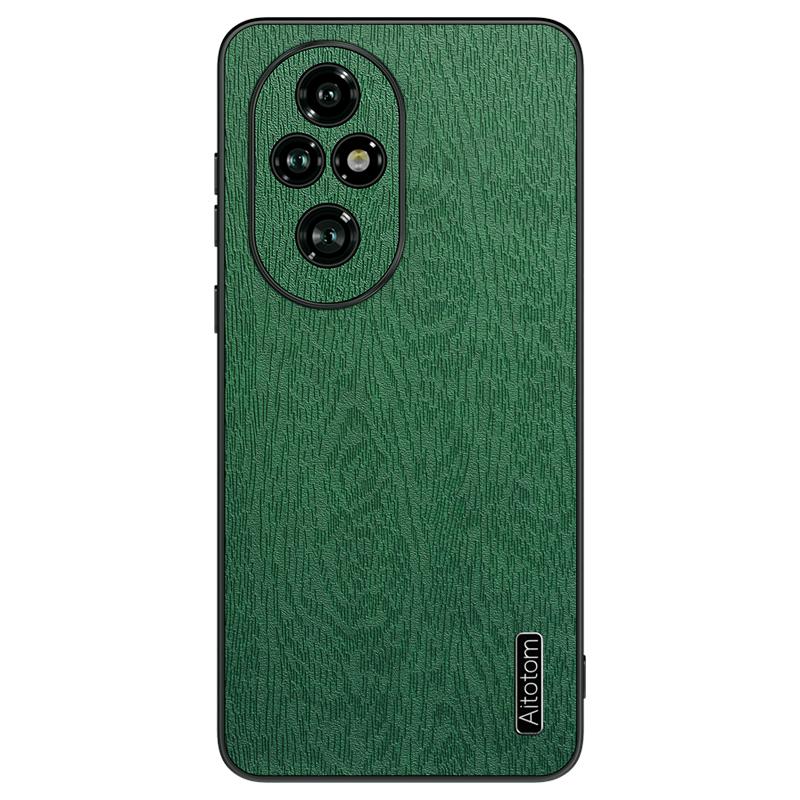

For Honor 200 5G Case Wood Grain PU Leather Back Phone Cover Green