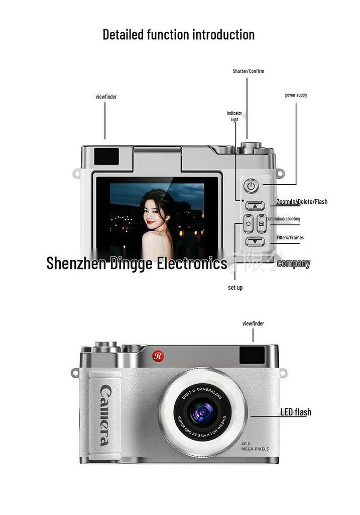 4K HD Flip Screen Digital Camera with 16x Zoom - Retro Design, Student Entry-Level CCD Camera