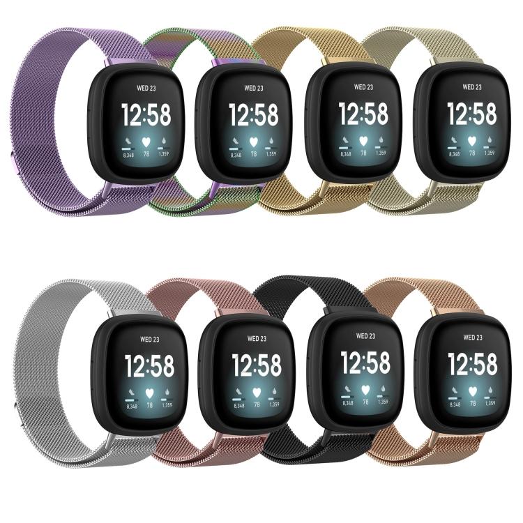 For Fitbit  Versa 4 / 3 Milanese Magnetic Metal Weave Watchband, Large Size