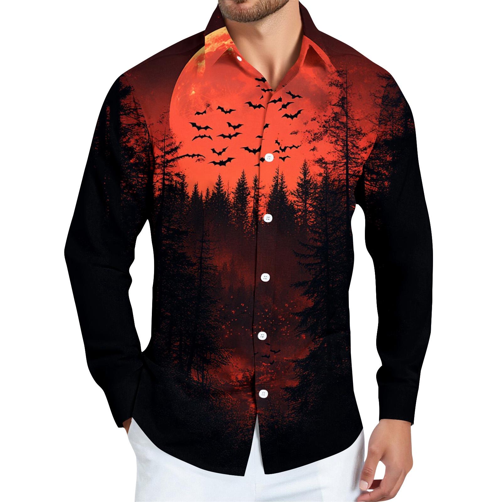 

Мужская рубашка с длинным рукавом на пуговицах с принтом на Хэллоуин XL киноварь
