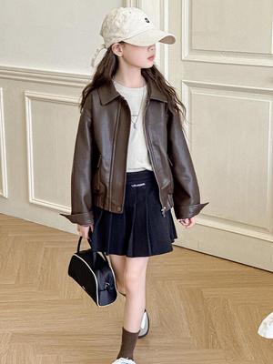 Girls' Trendy Leather Jacket - 2025 Spring/Autumn Street Style for Big Girls
