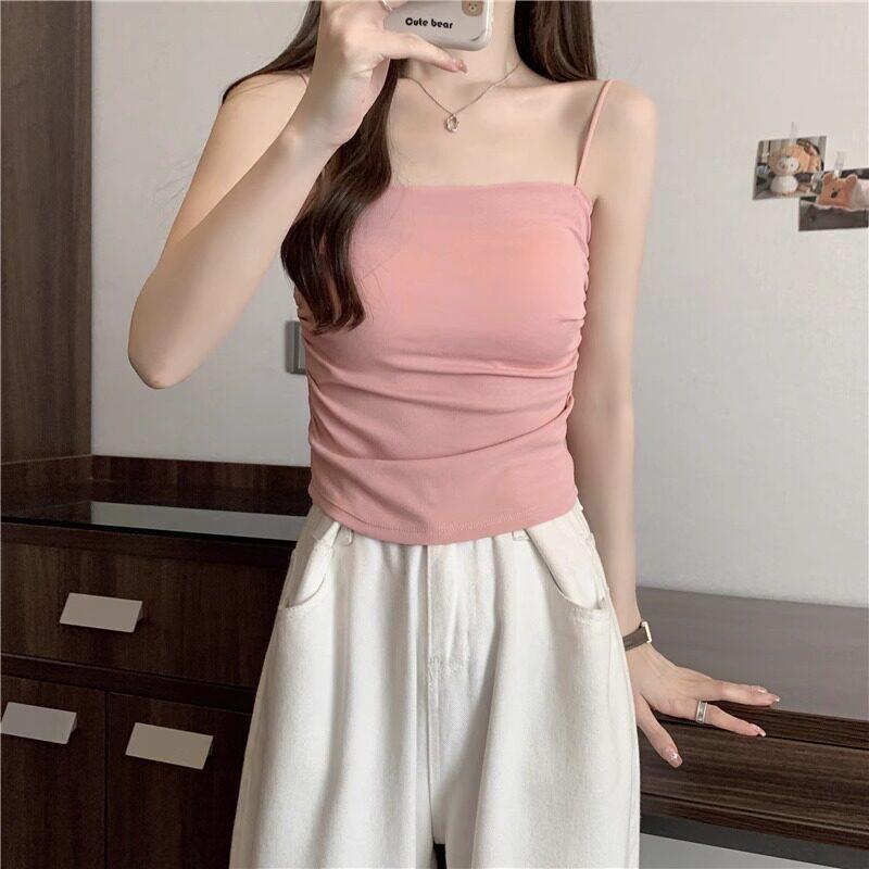 Elegant White Camisole with Chest Pads - Women's Stylish Summer Top for Inner and Outer Wear