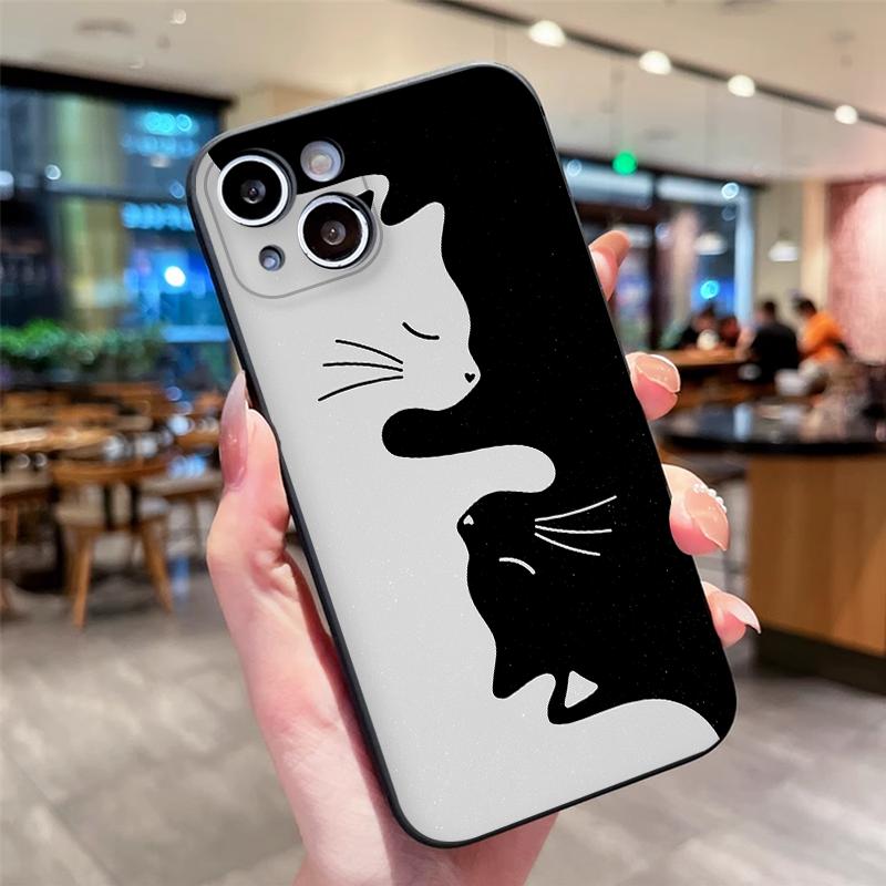 

Black and White Cat Silhouette Art Phone Case for iPhone 17 16 15 14 13 12 11 Series Pro Max Plus Double Layer Protection iphone 16 Pro