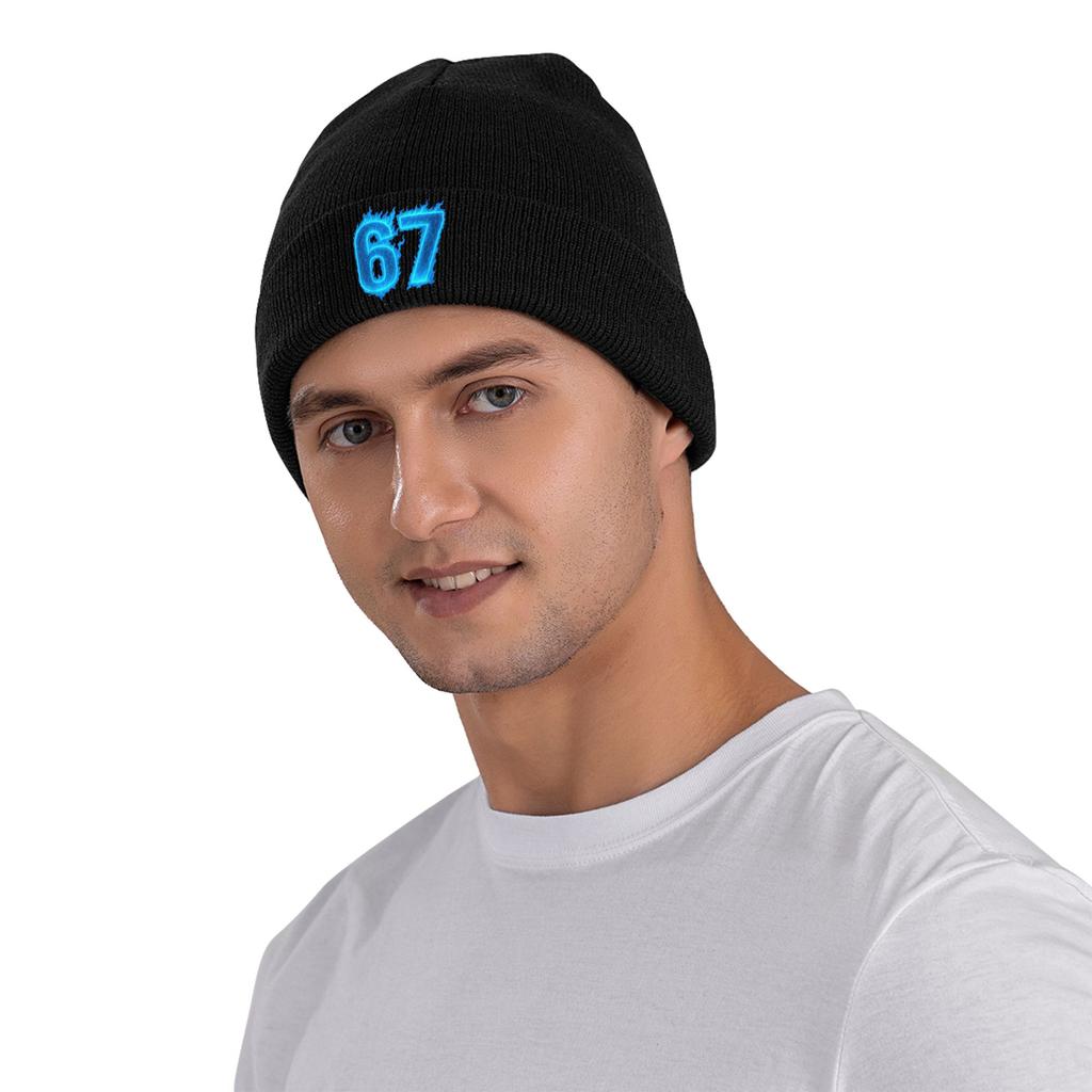 67 Six Seven Blue Flame Colorful Cool Funny 6 7 Meme Beanie Hats Knitted Hat Adult Cool Elastic Caps Winter Gym Bonnet Hats
