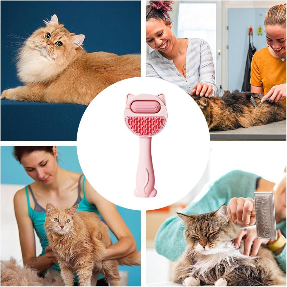 Cat Hair Removal Comb With Water Reservoir, Pink Cat Grooming Tool, Pet Hair Remover Brush For Cats