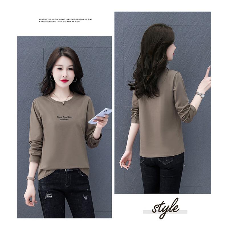 Round Neck Pure Cotton Long-sleeved Women's Spring and Autumn Thin New Loose Bottoming Shirt Top