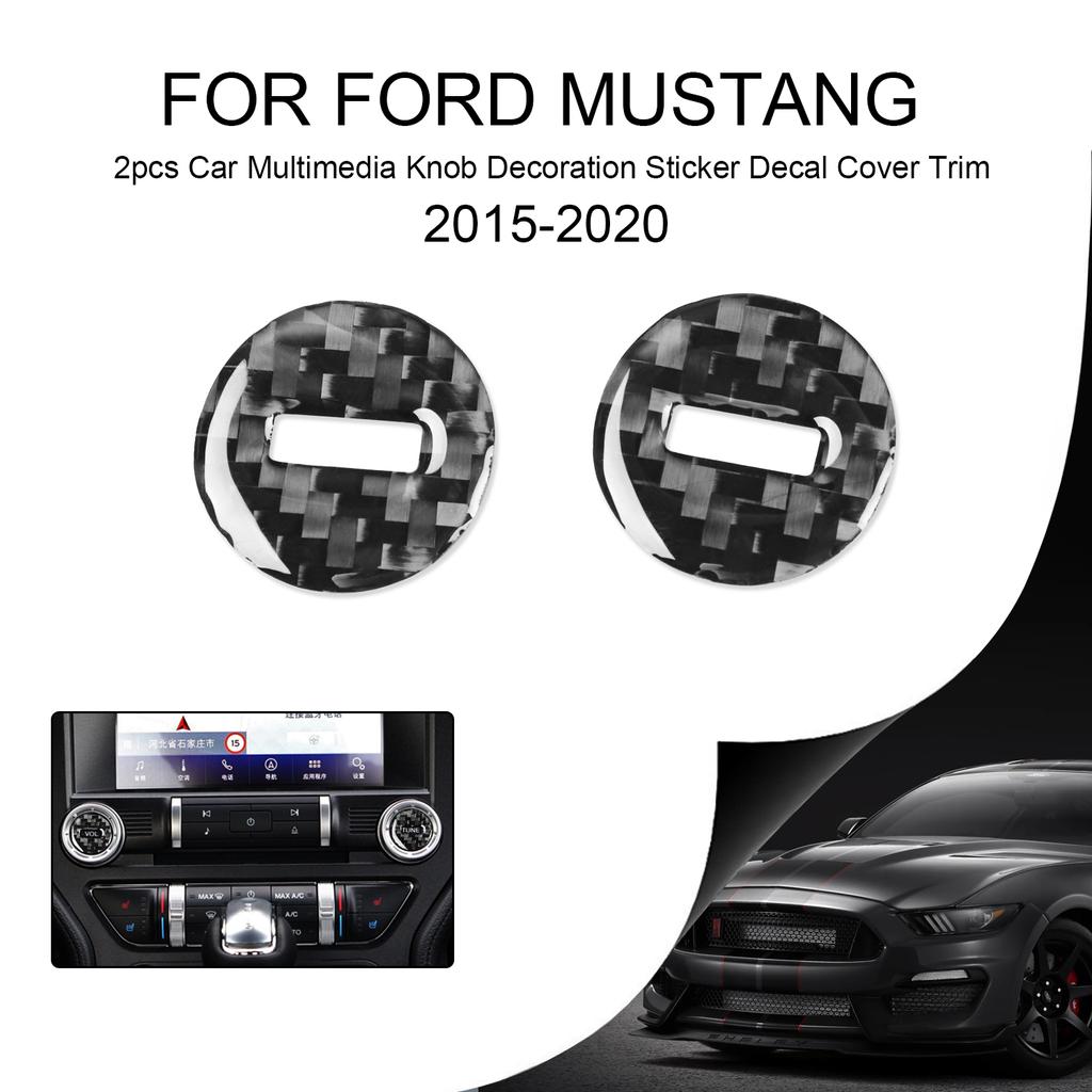 För Ford Mustang 2015- Kolfiber Interiör 2 st Bil Multimedia Knopp Dekoration Klistermärke Dekal Överdrag List Biltillbehör