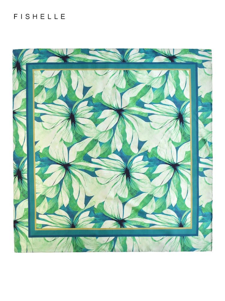 Green Flowers 100% Natural Silk Scarf Women Twill Shawl Wrap Bandana Hijab Luxury Gifts Headband Square Kerchief 90CM