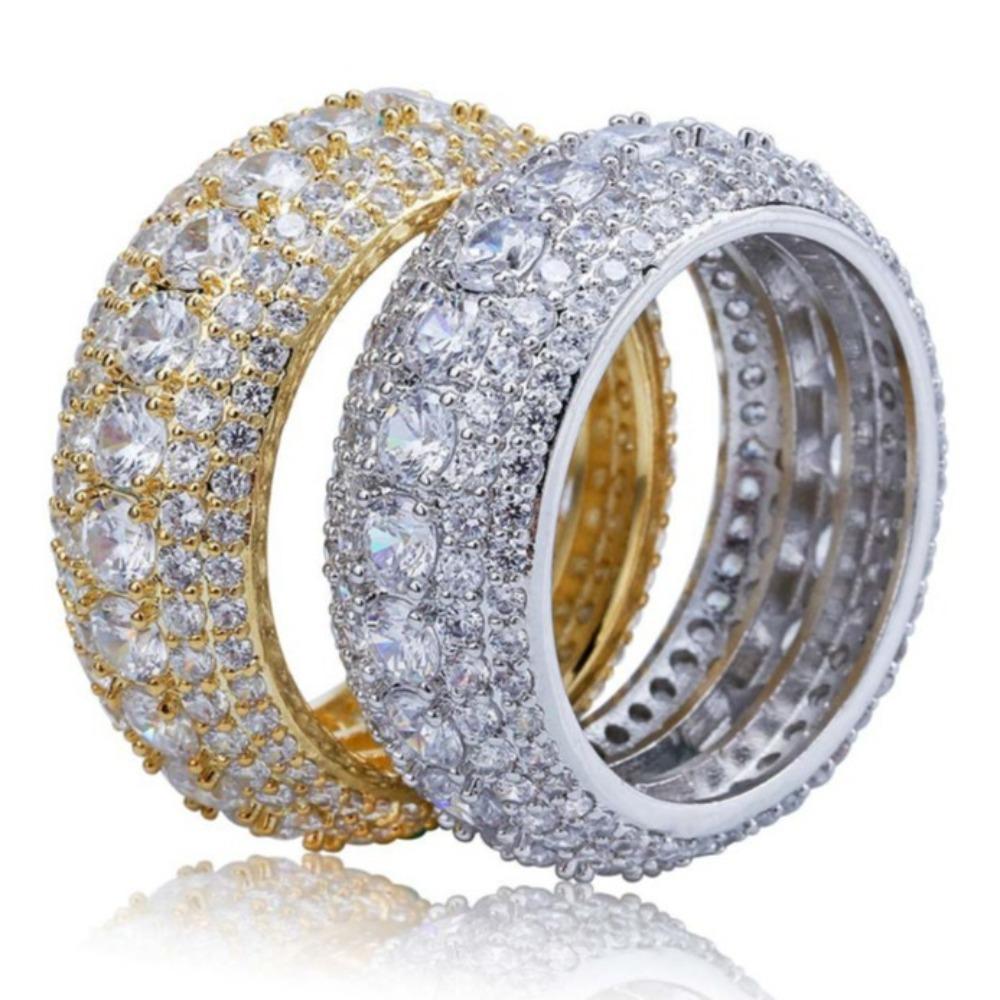 Copper Inlaid Zircon Ring, Three Rows of Full Diamonds Light Luxury Ring Size Diamond Splicing Ring