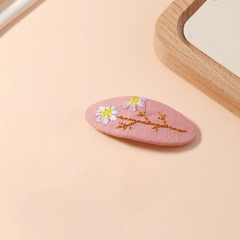 Fresh Fabric Hair Clip Embroidery Korean Style Bb Clip Leaf Retro Hair Pin Hair Decor For Daily Use