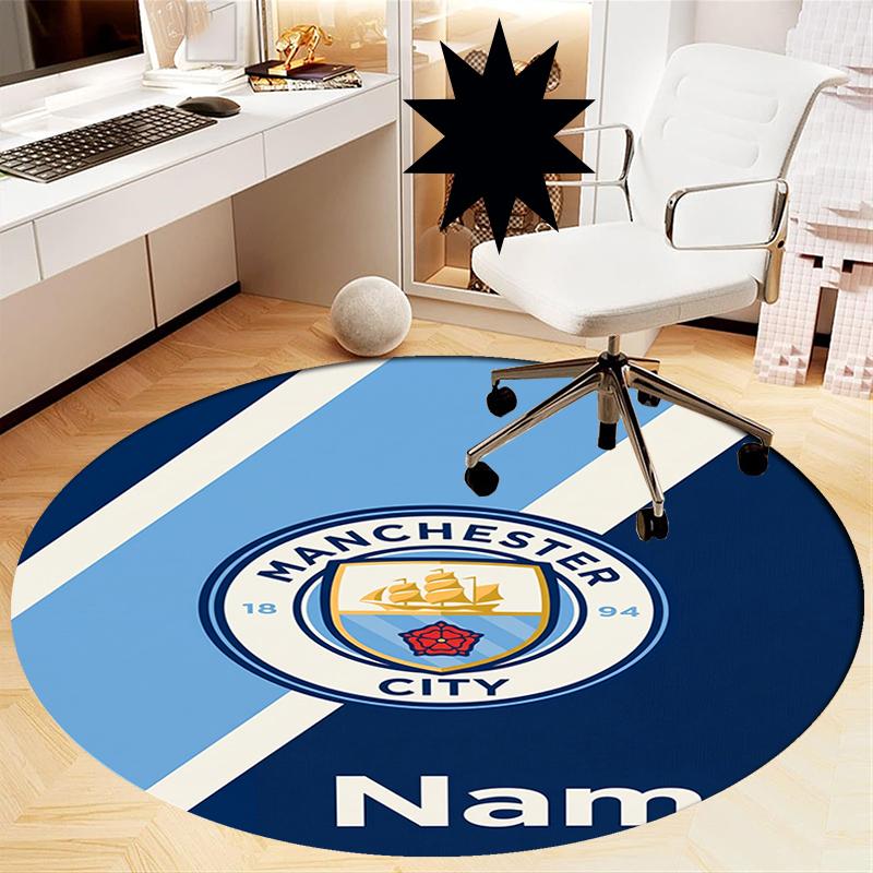 Custom Name Manchester City Printed Round Rug Carpet Chair Rug Area Rug Entryway Doormats,for Office Chair Living Room Bedroom Kitchen Room.