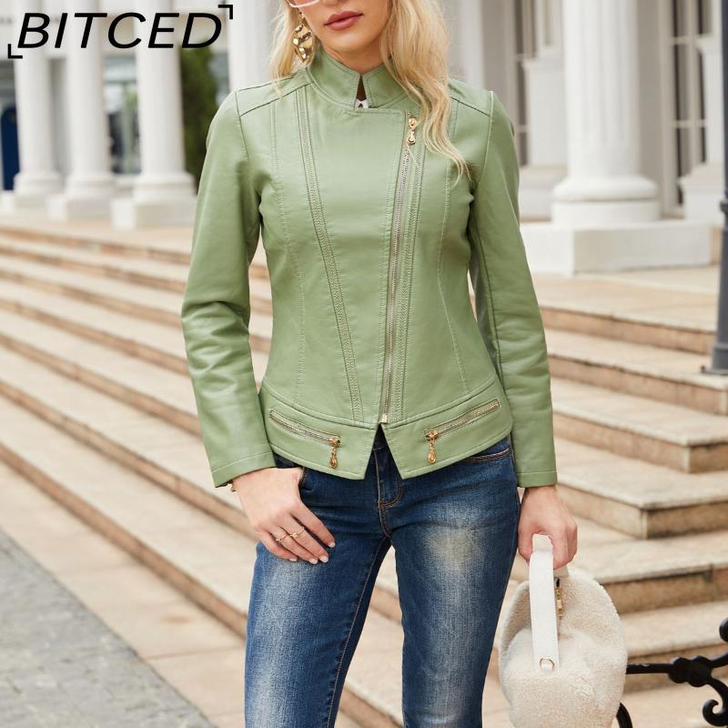 BITCED Women's Spring/Autumn Fashion PU Leather Jacket - Lightweight Spring/Autumn Short Jacket for Women S-4XL Casual Wear - Chic Style