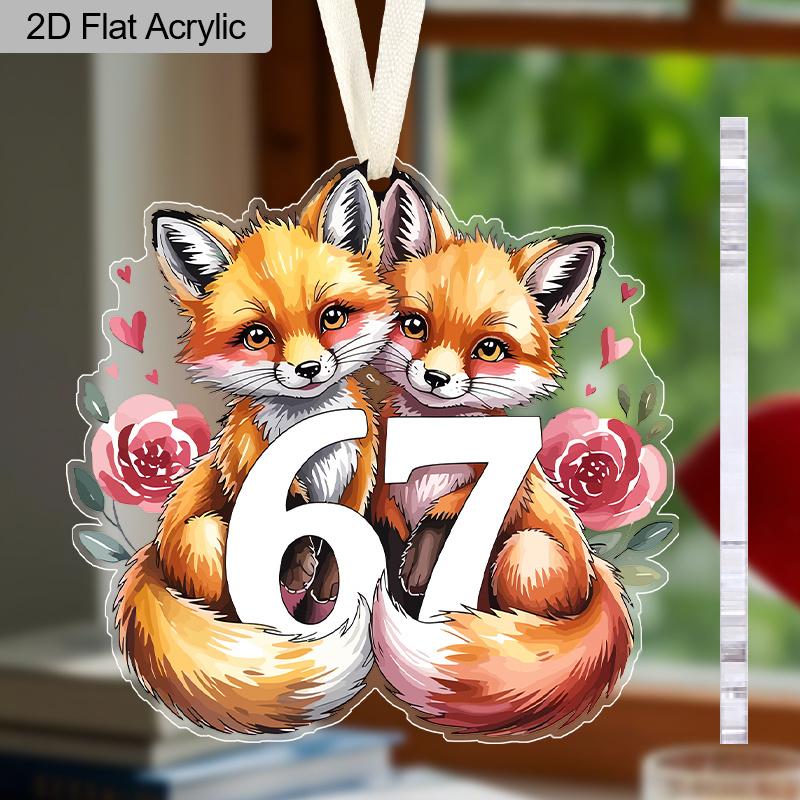 Valentine's Day Transparent Acrylic Pendant Two Foxes 6 7 Pattern Hanging Decor for Wall Door Car Gift for Friends Galentine's Day