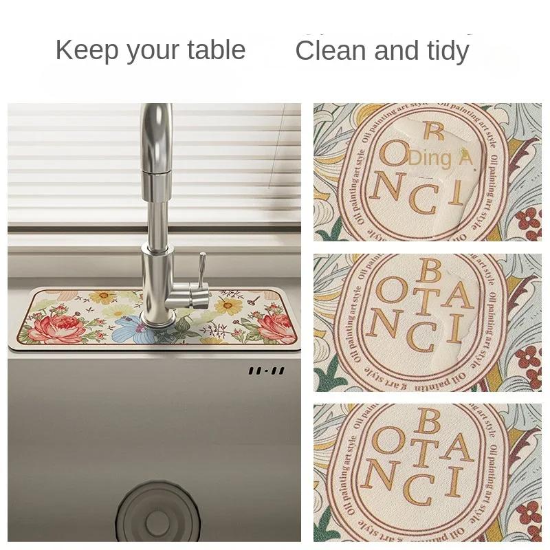 Faucet Drain Pad Retro Self-priming Kitchen Countertop Drain Mat Diatom Mud Wipeable Anti-slip Mat Absorbent Dish Drying Mat