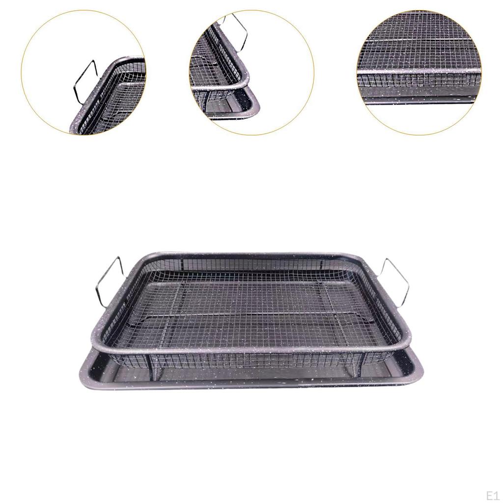Oven Basket and Tray Easy Clean Oil Frying Baking Dish for Meat Seafood S Black