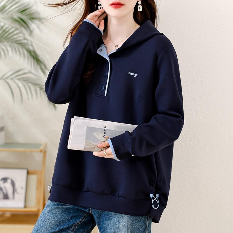 DIMANAF 2025 New Autumn Plus Size Hoodie Women Buttons Pullovers Tops Solid Fashion Loose