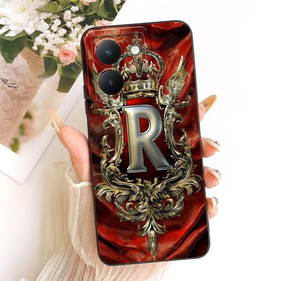 For Vivo Y36 Feather Crown Initial Letter Phone Case For Vivo Y36 V2247 V2248 Soft Silicone Covers Bumpers