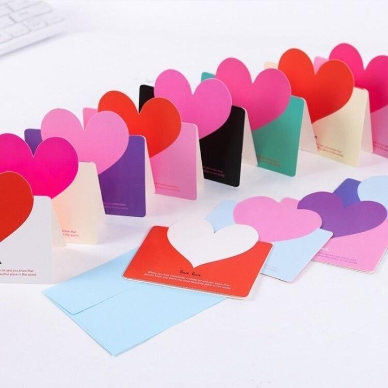 10-40PCS Mixed Color LOVE Heart Shape Greeting Card Valentines Day Gift Wedding Invitations Card Romantic Message Card