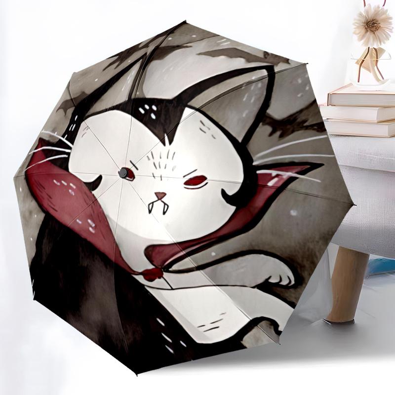1pc Vampire Cat Gothic Kitty Automatic Open/close Umbrella, 8-Rib sturdy structure, Portable Travel Umbrella, Parties, Everyday Use, 44