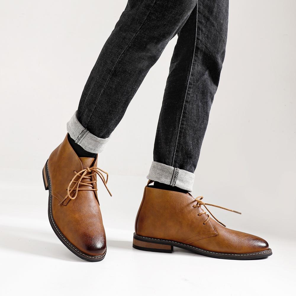 Retro Herren Stiefeletten Marke Übergröße Wüstenstiefel Bequeme Lederstiefel für Herren