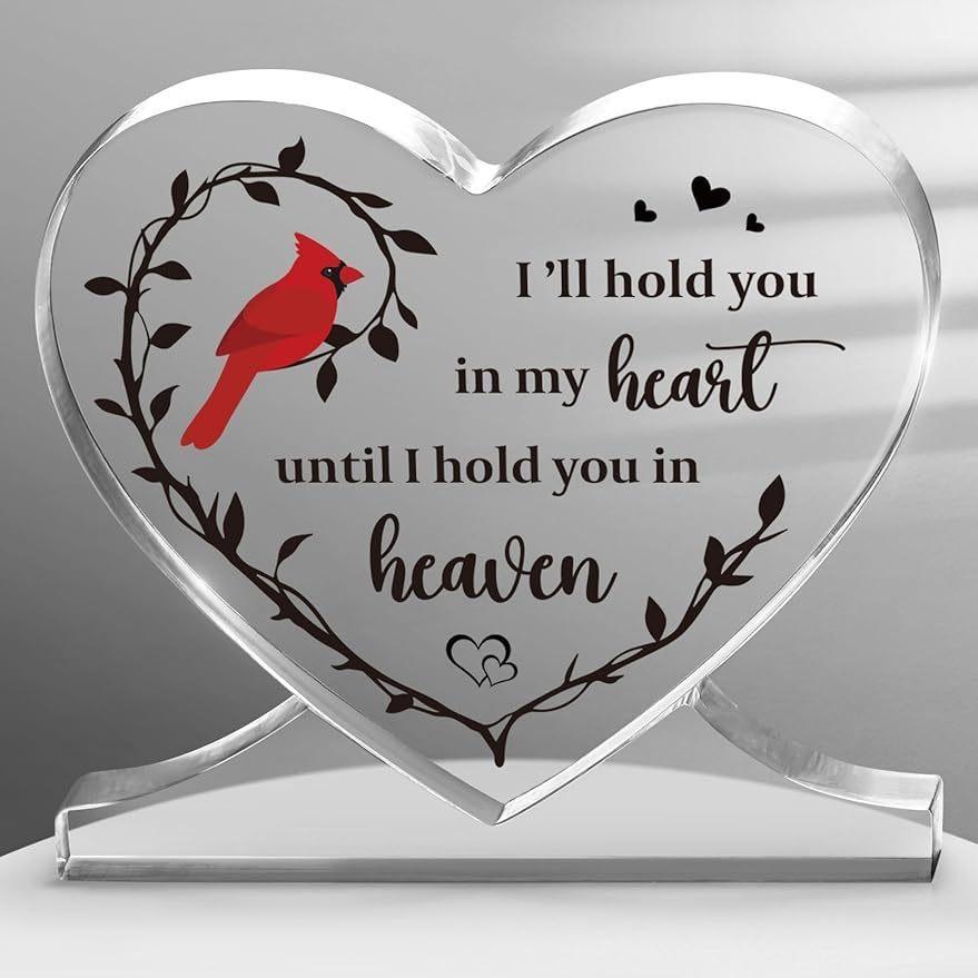 Red Cardinal Acrylic Heart -Shaped Sympathy & Memorial Gift, Bereavement Condolence Keepsake, Table Centerpiece for Loss of Loved One, Nurseries, Hom 10.4*9.7cm