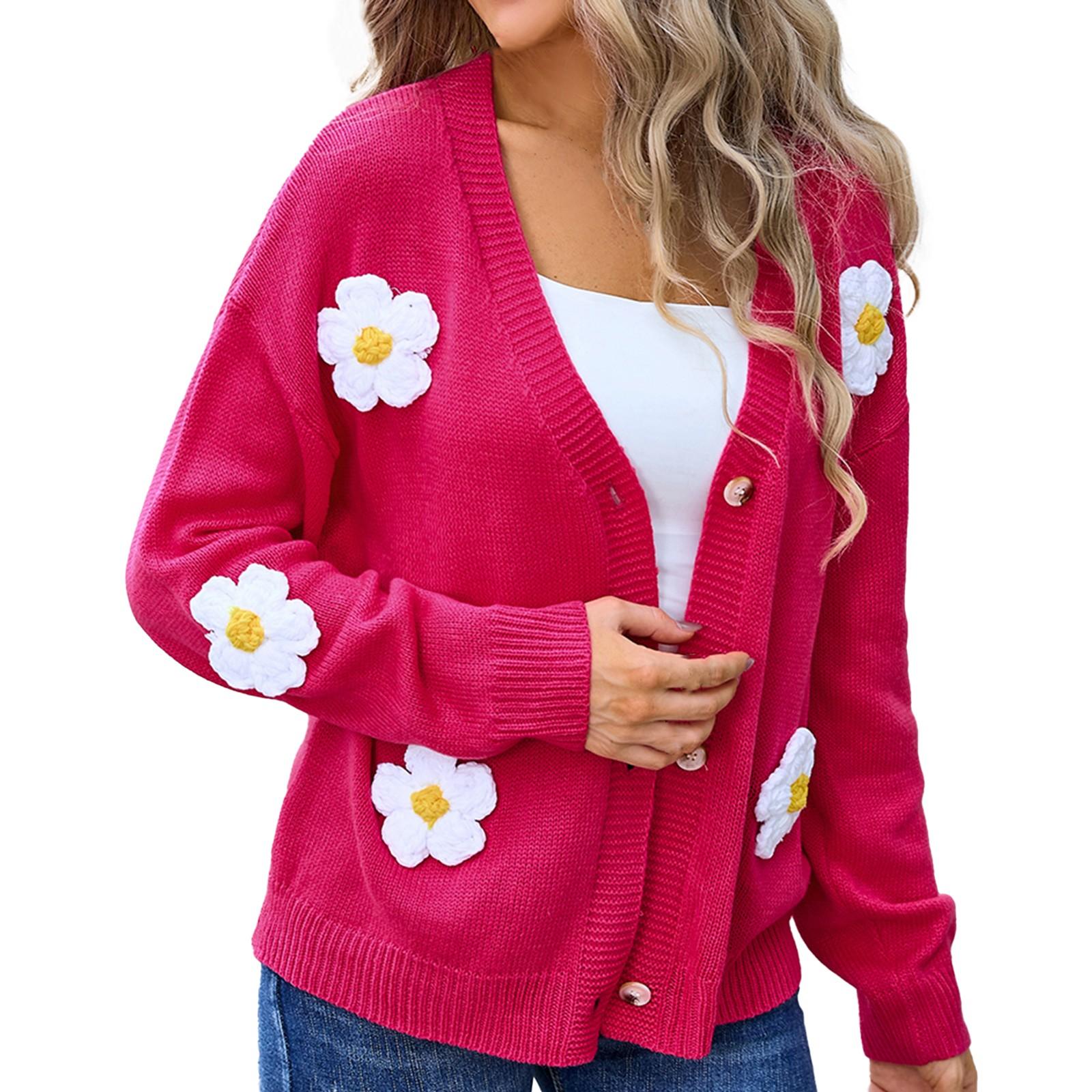 

Женский повседневный модный удобный пуловер с круглым вырезом контрастного цвета с цветочным принтом и длинным рукавом уличный тренд вязаный свитер S