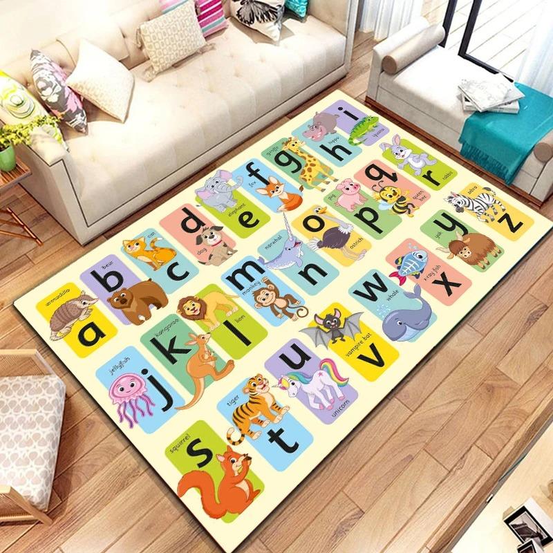 Alphabet Tier Teppichmatte Teppich ABC Buchstaben Pädagogisch Kinder Lernblöcke Heimdekoration Bodenmatte Teppiche für Wohnzimmer