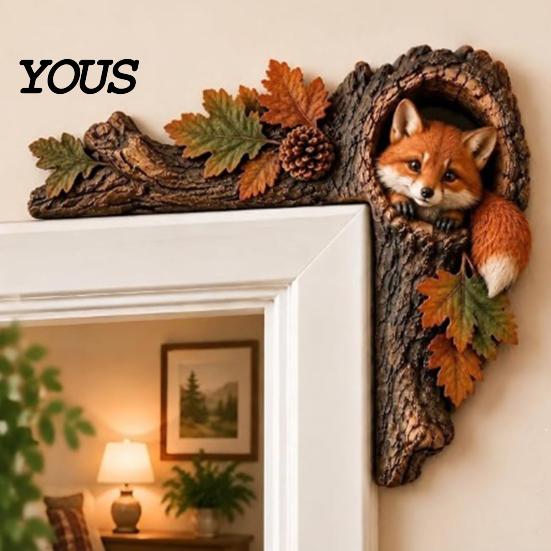 Forest Theme Room Accents Chipmunk Tree Hollow Door Topper, Decorative Wood Frame Sign, Whimsical Doorway Sculpture Woodland Animal Wall Art for Home