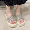 One-word Cool Slippers Women's Outer Slippers Summer 2025 New Muffin Platform Women's Shoes Rhinestone Heightening Sandals