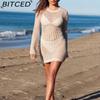 BITCED Women's Summer Knit Long-Sleeved Beach Cover-Up Sun-Protective Lace-Up Knit Dress