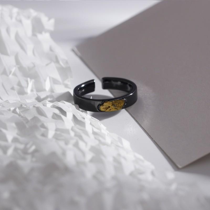 Adjustable Open Ring Men Women Minimalist Edge Design With Lotus Motif Plated Geometric Statement