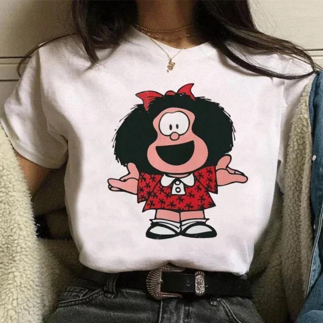 Funny Mafalda Print Women T Shirt Harajuku Ulzzang Kawaii Cartoon Tshirts for Girl Korean Style Casual Tee Top Female  Clothing