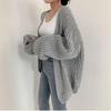 Versatile Casual Solid Color Loose Knitted V Neck Lantern Sleeve Autumn Cardigan Sweater Jacket