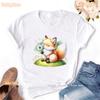 Watercolor Fox Wish Dandelion Animal Printed T Shirt Girls Kawaii Clothes Summer Fashion Tshirt Unisex Harajuku Shirt