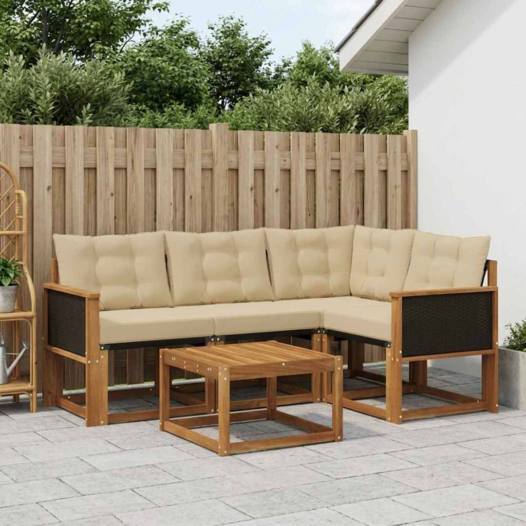 Outdoor Sofa Set with Cushions 5 pcs Natural and Beige