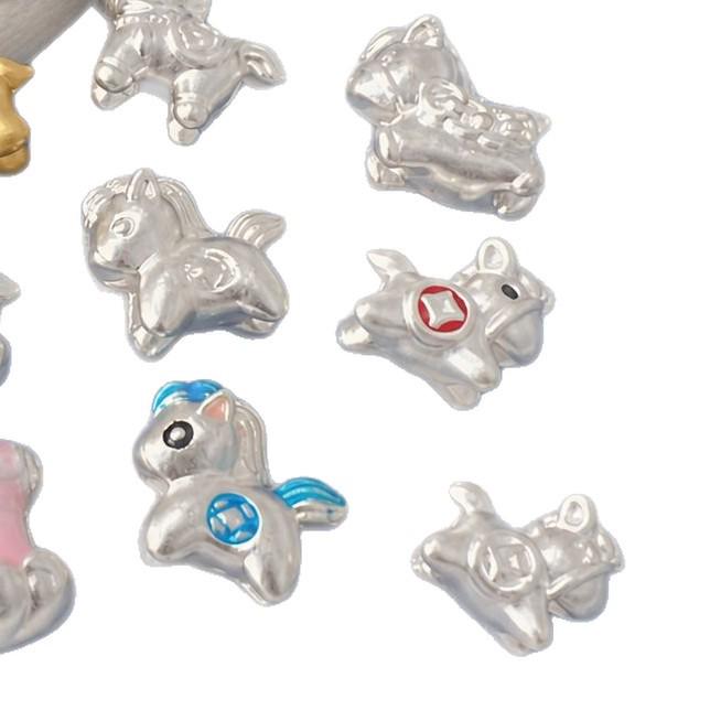 999 Sterling Silver Colorful Cartoon Horse Spacer Beads for DIY Bracelets