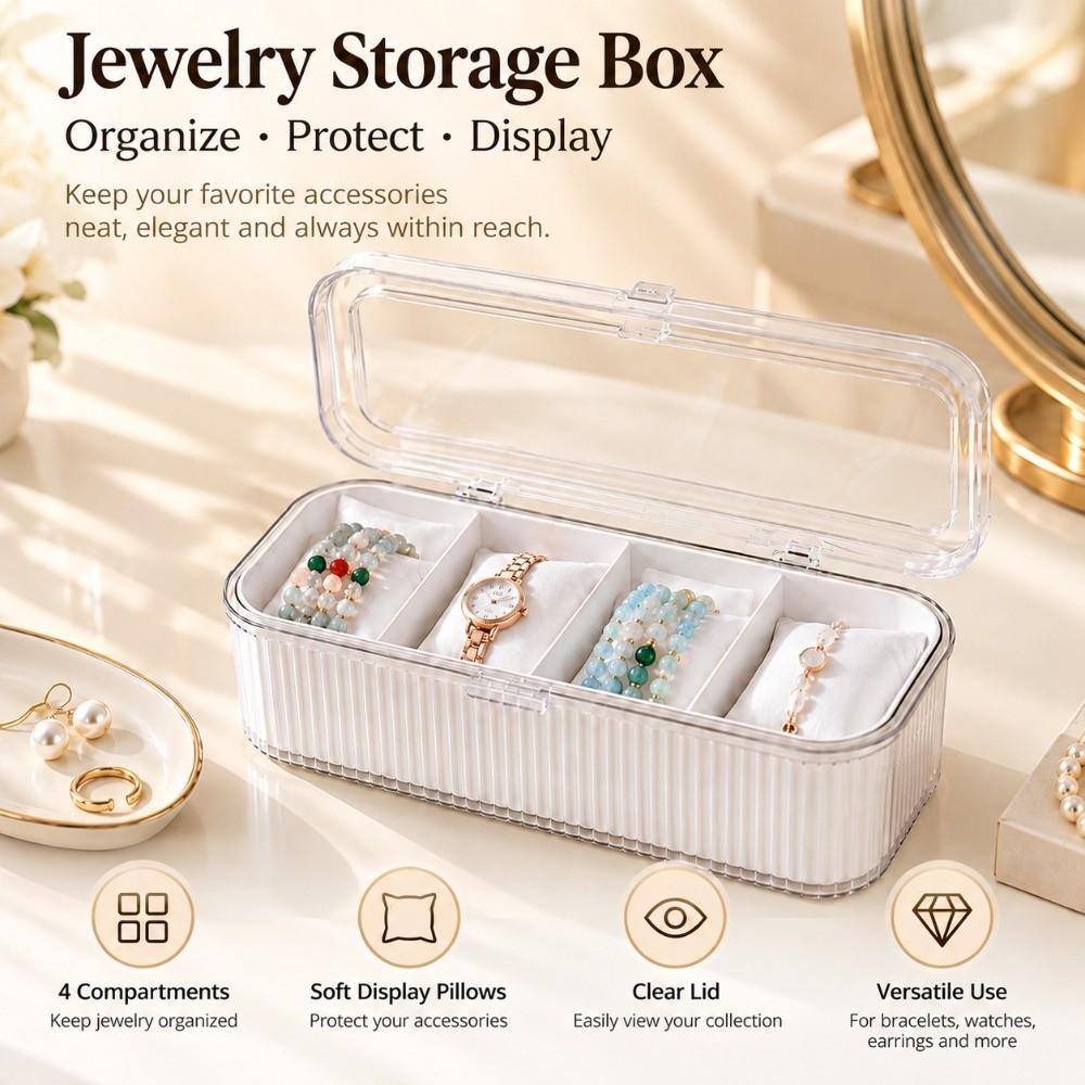 Dustproof Jewelry Organizer Box 4 Compartment Watch Display Case Jewelry Storage