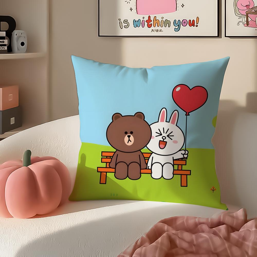 Cute Korean LLINE FRIENDS brown bear and cony Cushion Cover Pillowcase Short Plush Invisible zipper Room Sofa Cushion Cover