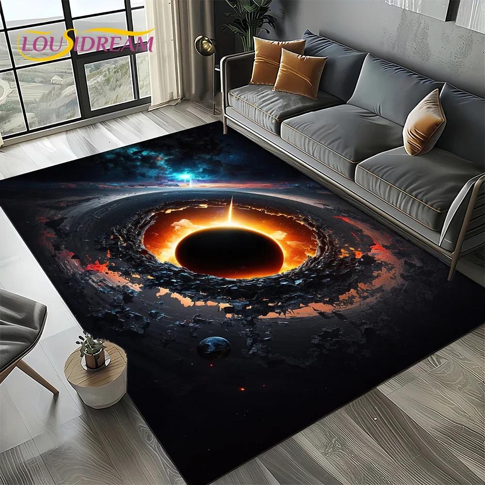 Milky Way Universe Space Stars Black Hole Galaxy Earth Carpet Rug for Living Room Bedroom Sofa Decoration,Non-slip Floor Mat