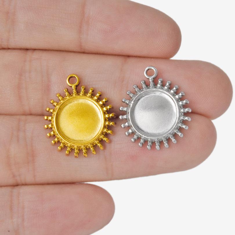 6pcs Silver/Gold Color Stainless Steel Sun Charms For Jewelry Making Supplies Diy Stone Handmade Bracelets Sunshine Pendant Bulk