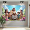 2D Jesus and Children Background Cloth Christian Faith Wall Hanging Tapestr