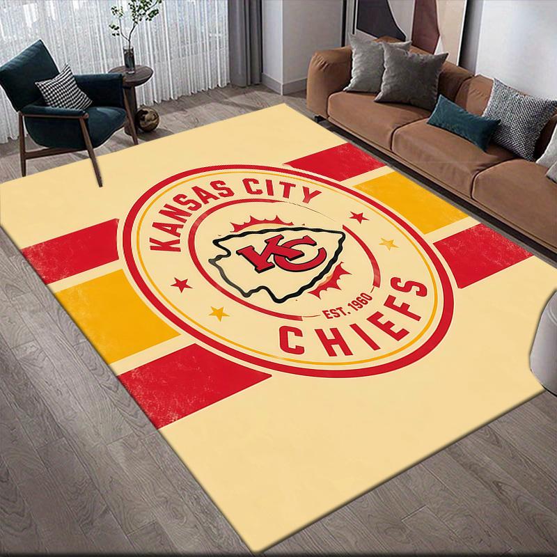 Kansas City Chiefs Flannel Pattern Square Carpet,Area Rug,Carpet Rug for Living Room Bedroom Sofa Playroom Decor,Non-slip Floor Mat
