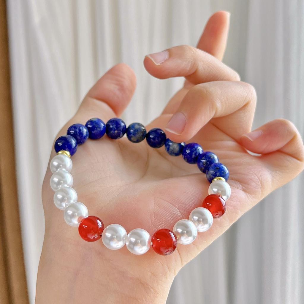 8Mm Natural Lapis Lazuli Chalcedony Artificial Crystal Pearl Design Bracelet Bracelet