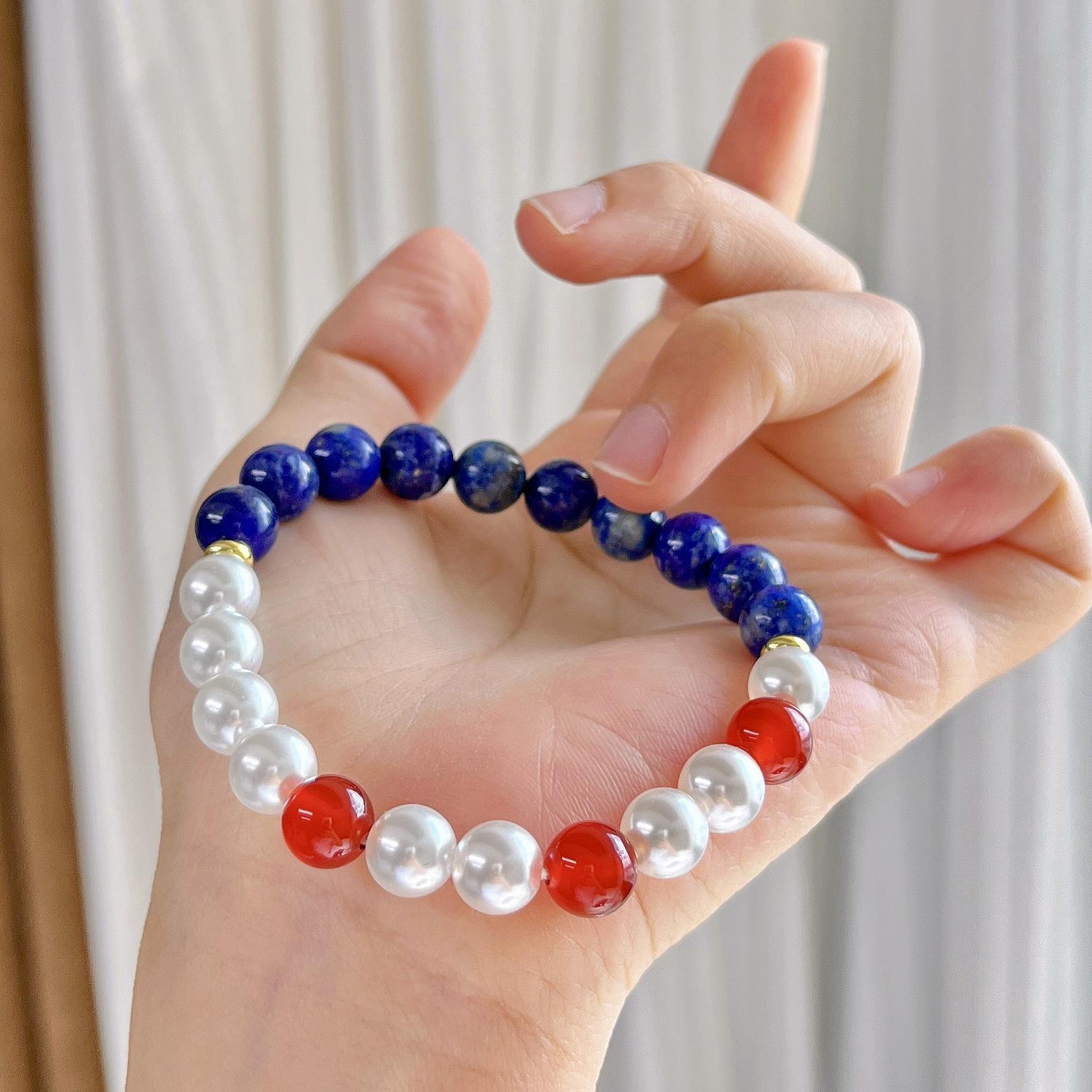 8Mm Natural Lapis Lazuli Chalcedony Artificial Crystal Pearl Design Bracelet Bracelet