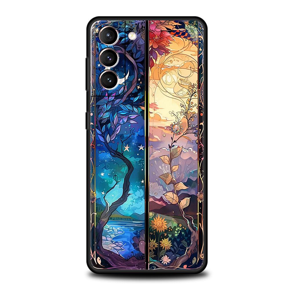 Phone Case Cover for Samsung Galaxy S25 Edge S24 S23 S22 S20 S21 FE Ultra S10 S10E Plus 5G Soft TPU Beautiful Sun Moon Glass Bag